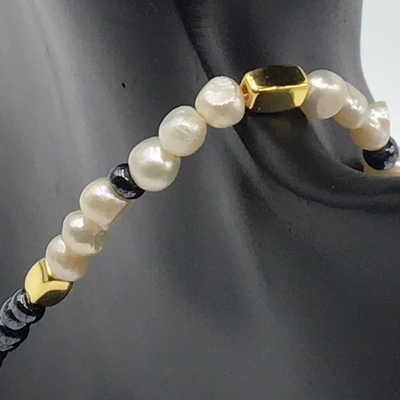 Necklace Good Vibes Evil Eye Fresh Water Pearls Hematite Beads Gold Tone Heart - Picture 11 of 13
